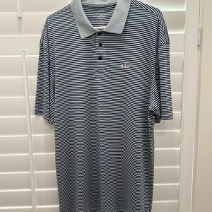 AFTCO Navy and Grey Striped Polo Shirt